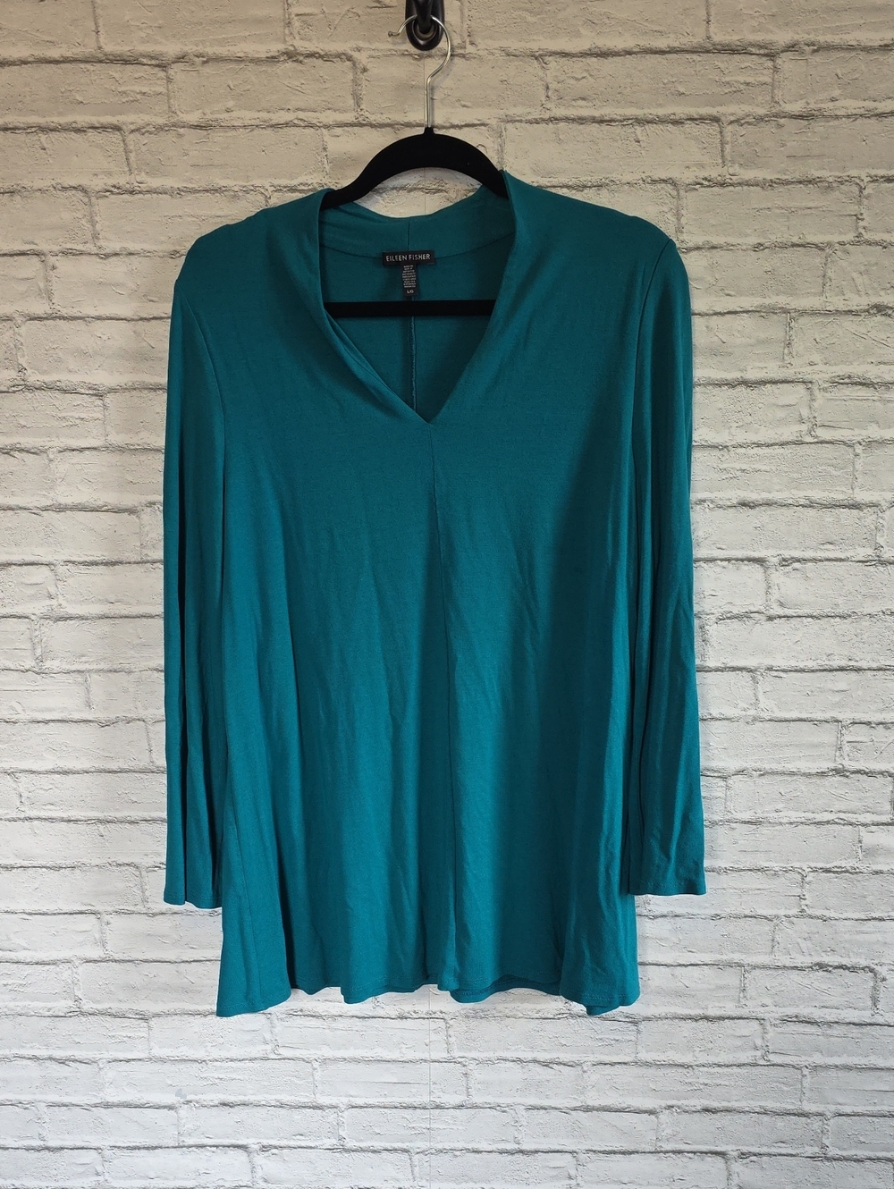 Eileen Fisher Teal V-Neck Long Sleeve Top